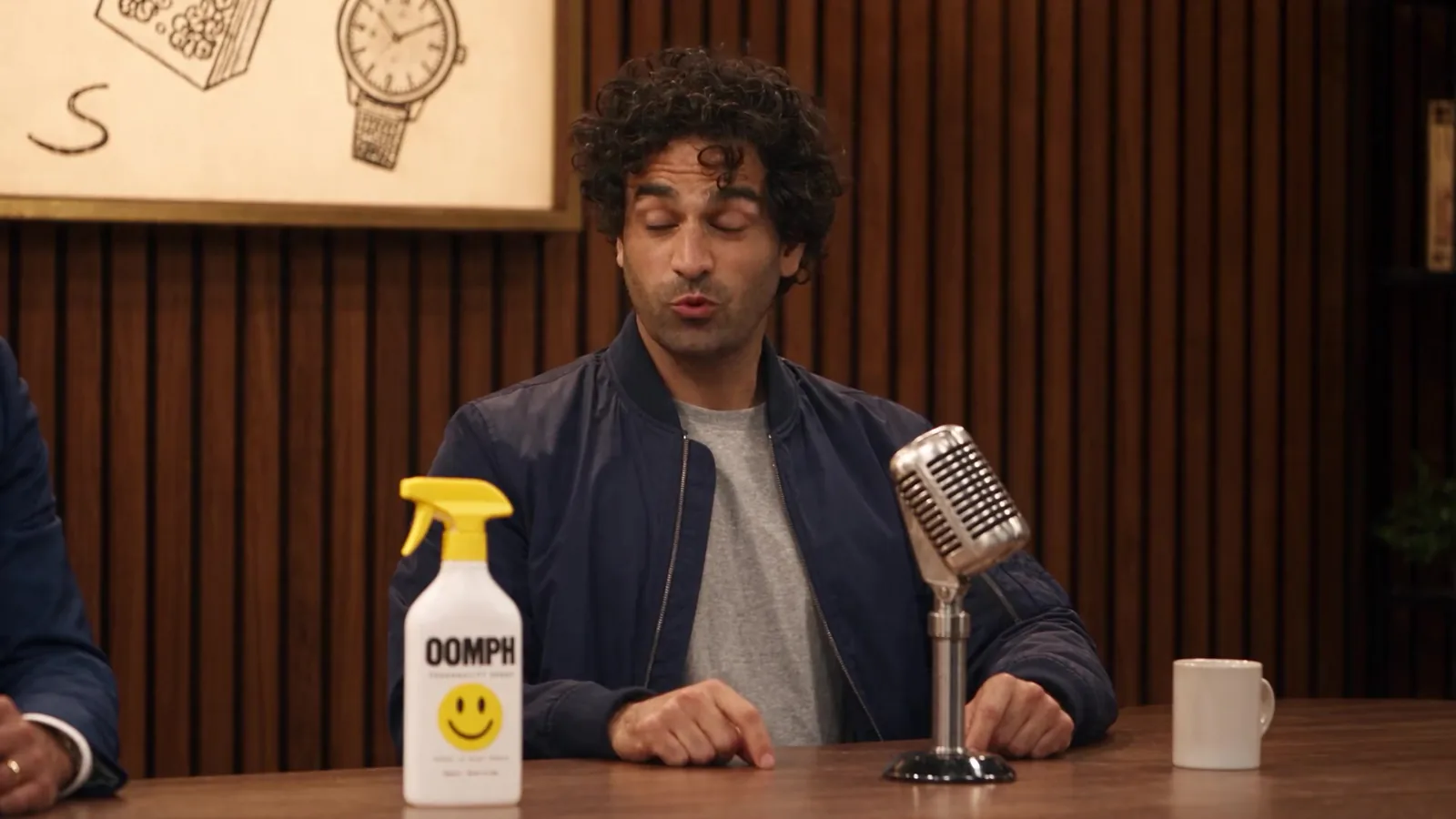 At the desk. OOMPH Personality Spray.