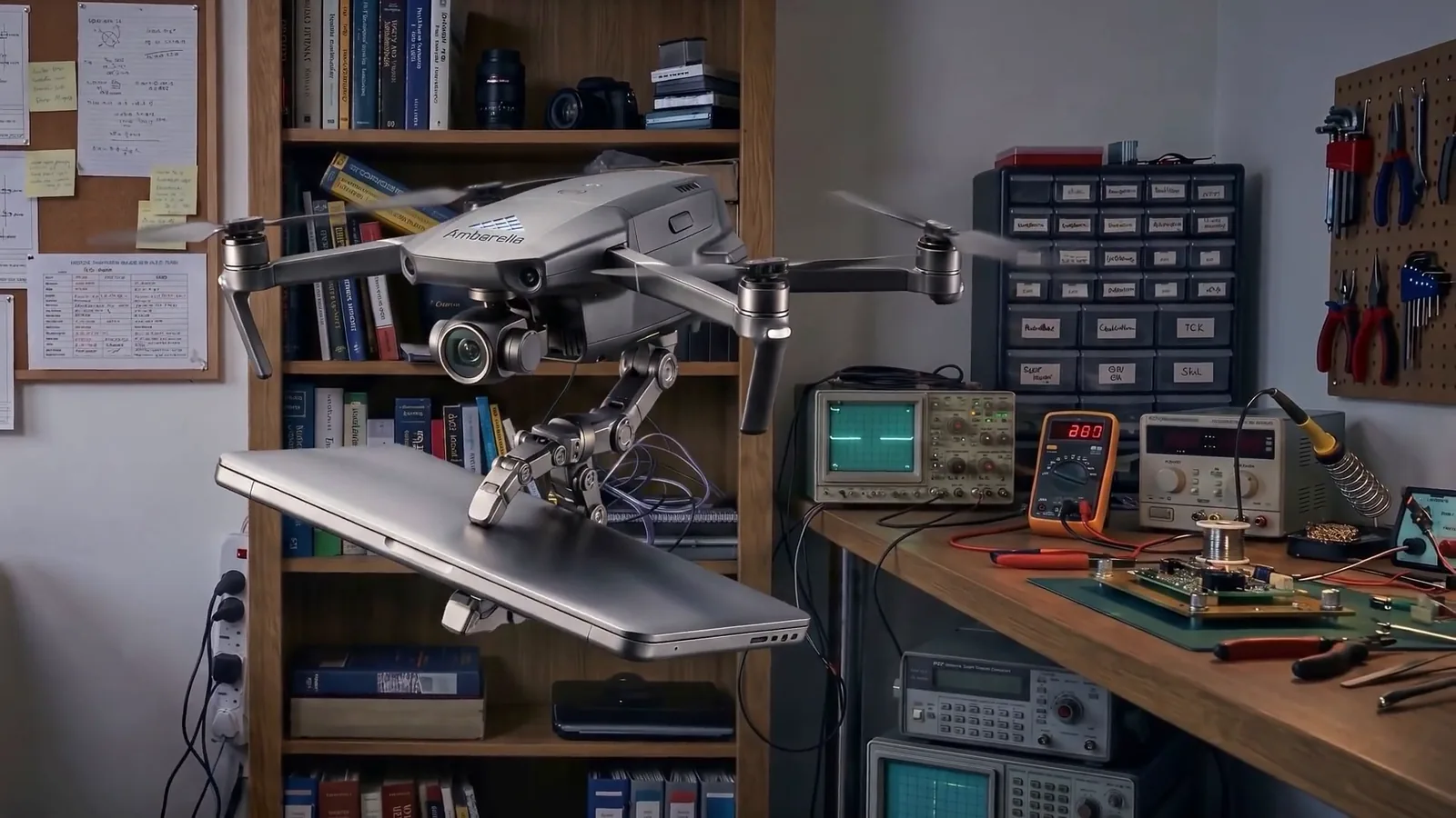 Drone catches the laptop. The Ambarella pitch.