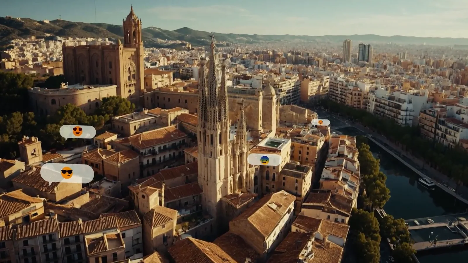 Emoji over the old city. Parchisi Star Spain.