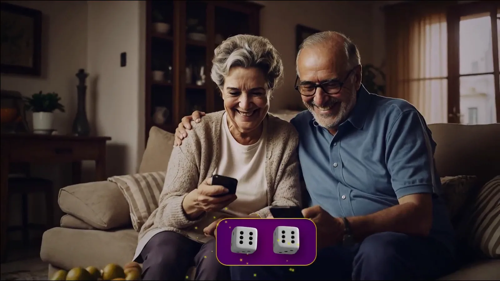 Older couple roll the dice. Parchisi Star Spain.