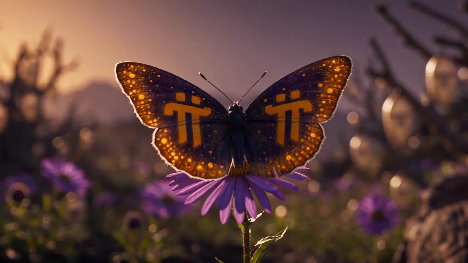Butterfly on a purple flower. Pi Network: Emergence.