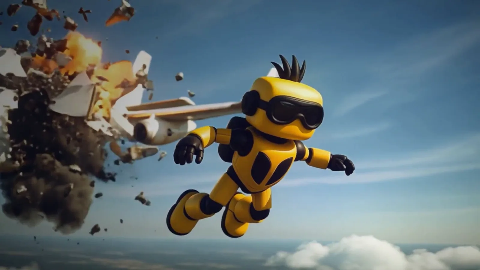 Skydiving from an exploding plane. Pineapple x Binance.
