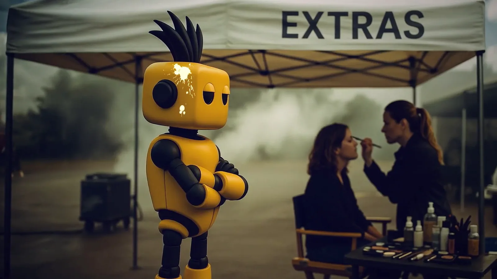 Waiting at the extras tent. Pineapple x Binance.