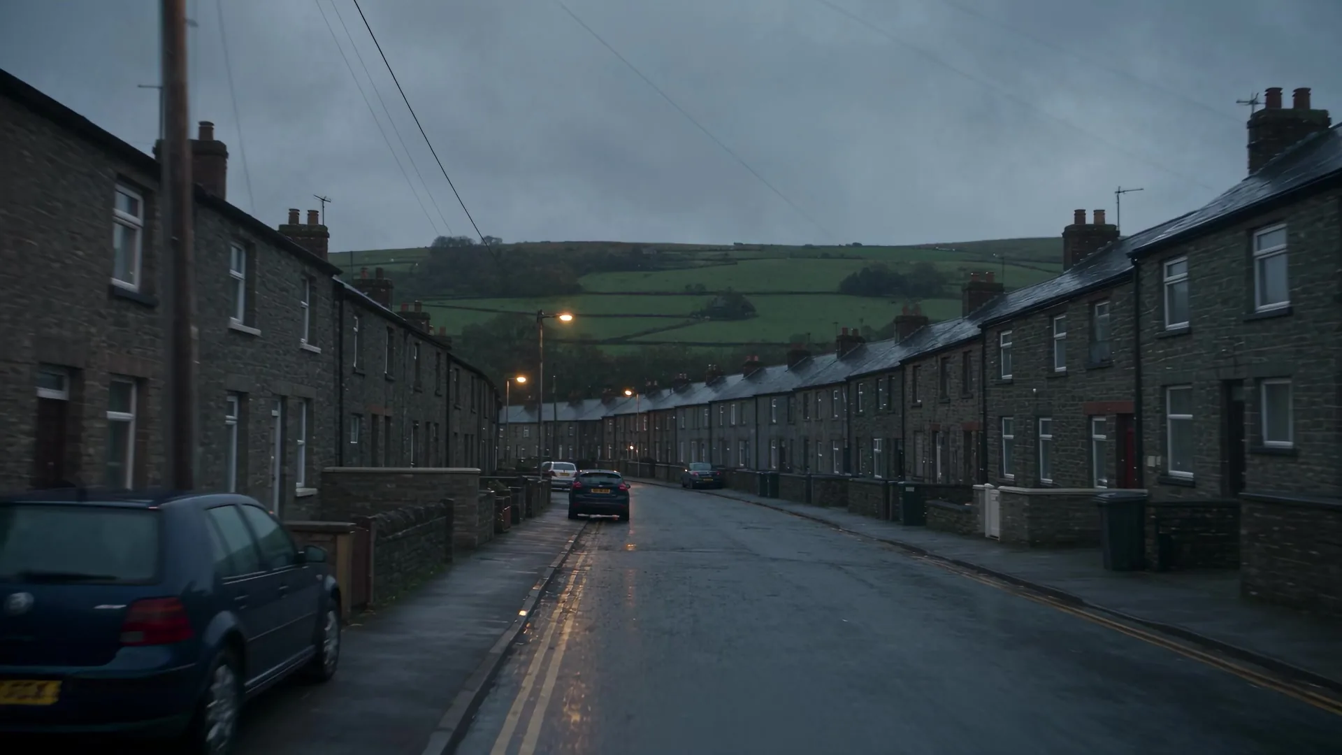 A wet terraced street in South Wales, from Priority Seat